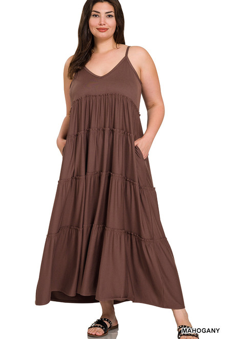 Zenana V-Neck Cami Maxi Tiered Dress With Pockets Zenana V-Neck Cami Maxi Tiered Dress With Pockets