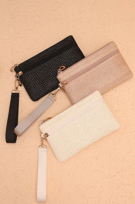 Boho Woven Straw Wristlet Wallet