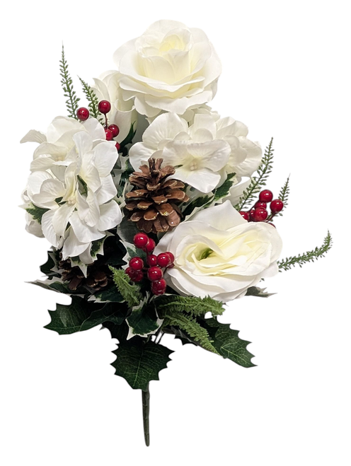 Cream Roses & Hydrangeas With Berries & Pincones Cream Roses & Hydrangeas With Berries & Pincones