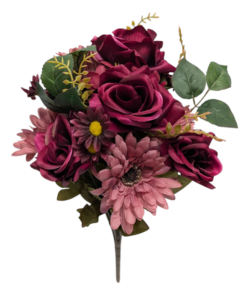 Rose & Gerber Daisies - Burgundy Mauve Rose & Gerber Daisies - Burgundy Mauve