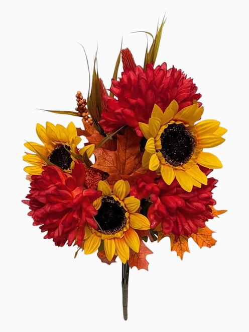 Sunflowers & Ball Mums W/ Fall Leaves - Orange Yellow Sunflowers & Ball Mums W/ Fall Leaves - Orange Yellow