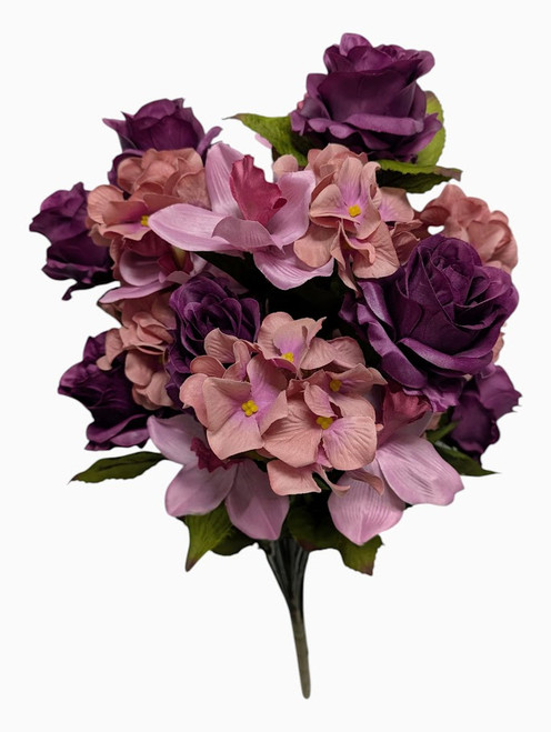 Romantic Rose & Hydrangea Floral Bush - Deep Plum & Dusty Mauve