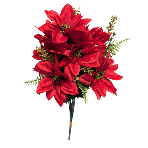 Red Poinsettia Bush with Gold Glitter Accents