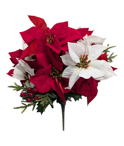 23" Full White & Red Poinsettia Berry Mixed Bush 23" Full White & Red Poinsettia Berry Mixed Bush