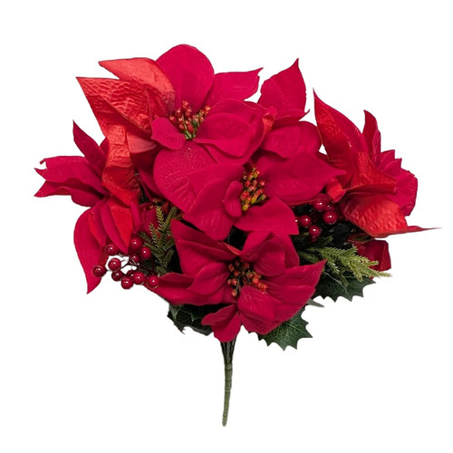 23" Full Red Poinsettia Berry Mixed Bush 23" Full Red Poinsettia Berry Mixed Bush
