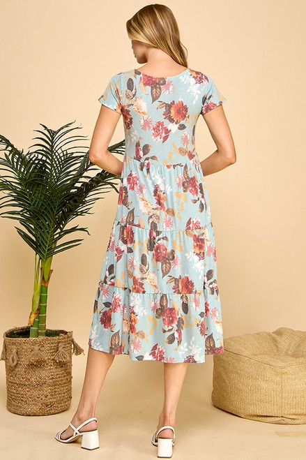 Boho Tiered Short Sleeve Midi Dress - Floral Print Boho Tiered Short Sleeve Midi Dress - Floral Print
