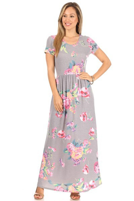 Floral Print Short Sleeve Maxi Dress Floral Print Short Sleeve Maxi Dress