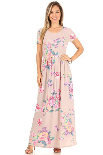Floral Print Short Sleeve Maxi Dress Floral Print Short Sleeve Maxi Dress