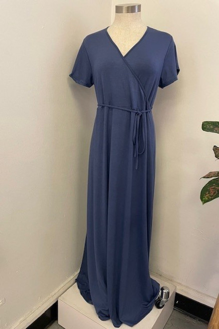 Navy Short Sleeve V-Neck Wrap Maxi Dress Navy Short Sleeve V-Neck Wrap Maxi Dress