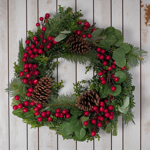 Farmhouse Holiday Wreath with Berries & Pinecones Farmhouse Holiday Wreath with Berries & Pinecones