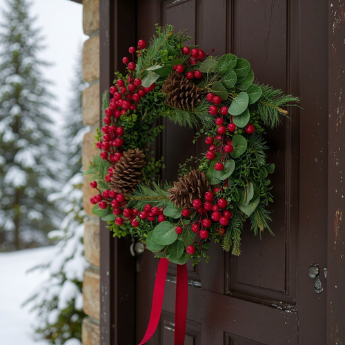 Farmhouse Holiday Wreath with Berries & Pinecones Farmhouse Holiday Wreath with Berries & Pinecones