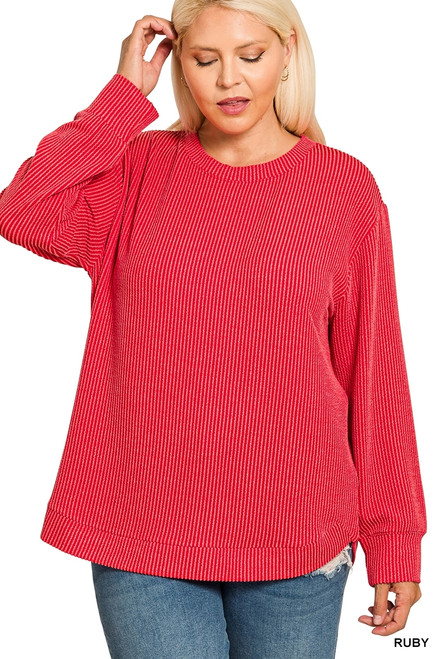 Corded Knit Crewneck with Curved Hem Corded Knit Crewneck with Curved Hem