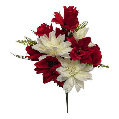 Poinsettia Dahlia Rose Bud Bush - Red & White Poinsettia Dahlia Rose Bud Bush - Red & White
