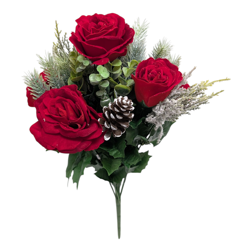 Red Roses & Pine Bush with Frosted Greenery Red Roses & Pine Bush with Frosted Greenery