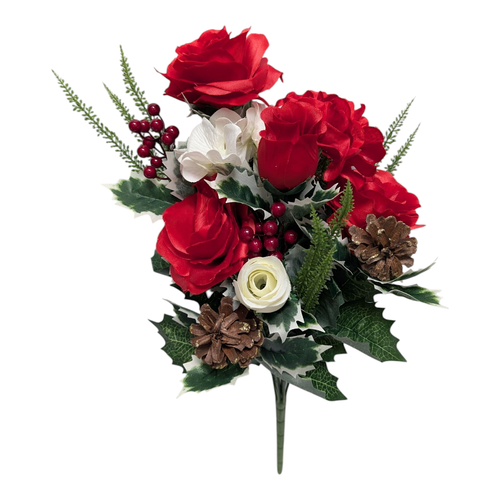 Red Cream Hydrangea Rose Mixed Bush with Berries & Pine Cones Red Cream Hydrangea Rose Mixed Bush with Berries & Pine Cones