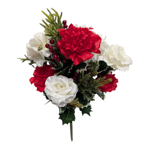 Cream & Red Rose Hydrangea Holly Bush with Berries Cream & Red Rose Hydrangea Holly Bush with Berries