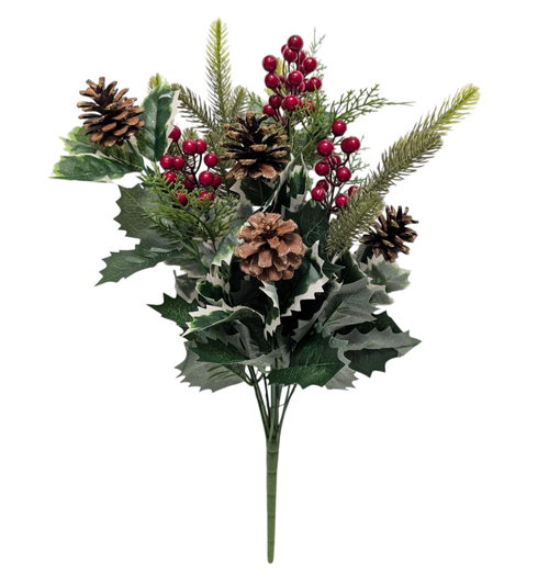 Holly, Pinecone, and Berry Christmas Floral Bush Holly, Pinecone, and Berry Christmas Floral Bush
