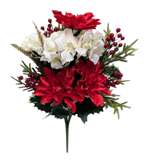 Red & Cream Hydrangea, Holly, and Dahlia Bush Red & Cream Hydrangea, Holly, and Dahlia Bush