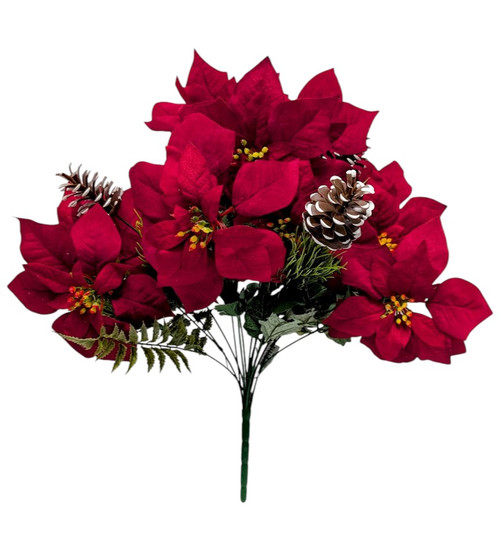 Large Red Poinsettia Bush with Pinecones & Holiday Greenery Accents Large Red Poinsettia Bush with Pinecones & Holiday Greenery Accents