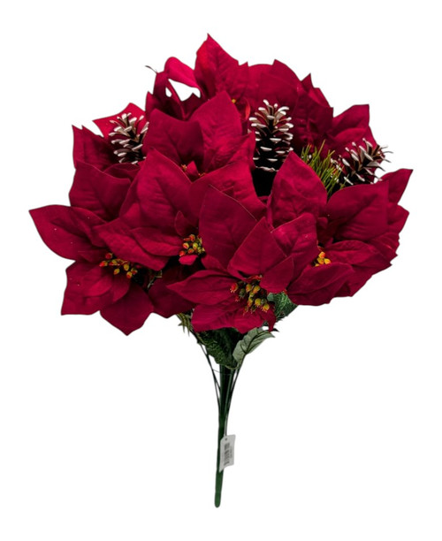 Large Red Poinsettia Bush with Pinecones & Holiday Greenery Accents Large Red Poinsettia Bush with Pinecones & Holiday Greenery Accents