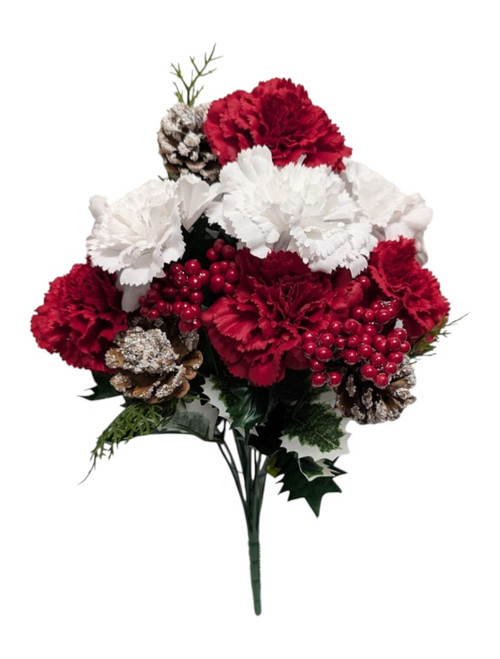 Red & White Carnations with Berries & Pinecones Red & White Carnations with Berries & Pinecones