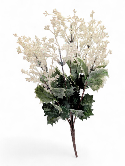Holly and Winter White Glitter Sprig Bush