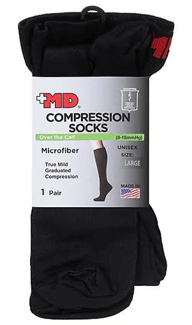 MD Socks Compression Over the Calf Microfiber Unisex MEDIUM - Black 