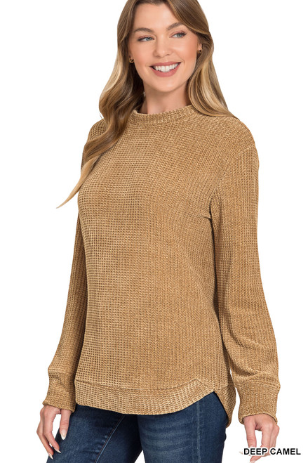 The Cozy Chenille Waffle Knit Sweater by Zenana