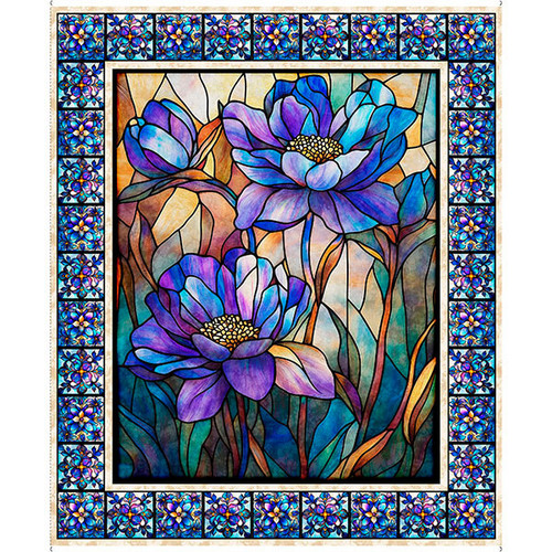 36" x 44"  Mosaic Blooms - Stained Glass Floral Panel