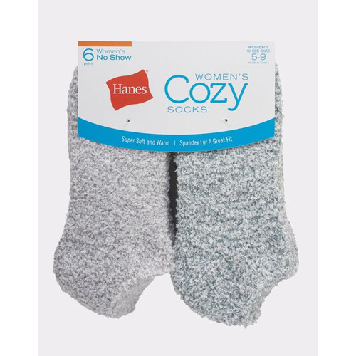 Hanes Women's 6-Pack Super Soft Cozy No Show Socks (Neutral Gray Solids)
