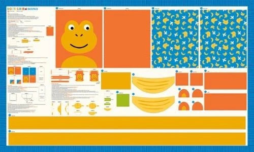 Back to School Monkey Backpack & Banana Pouch Cut & Sew Panel