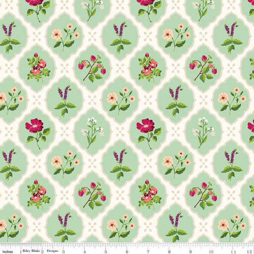Riley Blake Virginia Rose Wallflower Mint Fabric | Katherine Lenius