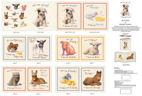 Who Says Woof? by John Butler Soft Book Cut & Sew Fabric Panel