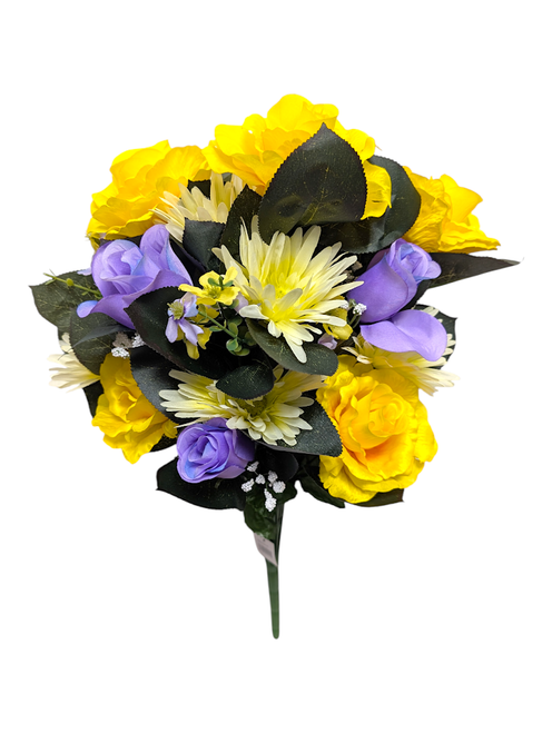 Yellow & Lavender Mixed Rose, Peony, & Daisy Bush