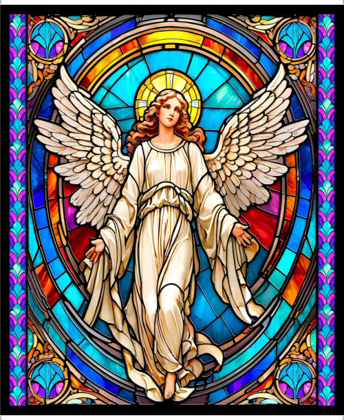 Guardian Angel Stained Glass Fabric Panel – 36" x 44"