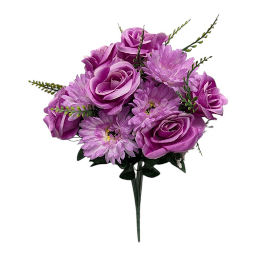 Orchid Purple Silk Roses & Gerbera Daisy Stems