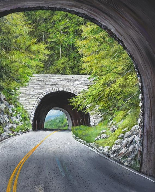 Blue Bridge Loop - Blue Ridge Mountains Fabric Panel - 36" x 44"