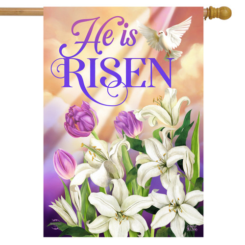 He Is Risen Easter Lilies House Flag - 28" x 40" - Briarwood Lane