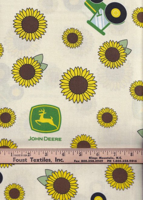 OFFICIALLY LICENSED John Deere Spring Sunflower Toss Fabric