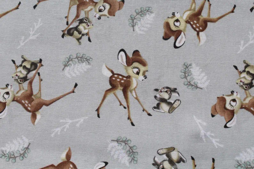 OFFICIALLY LICENSED Disney Bambi & Thumper Grey Toss Fabric