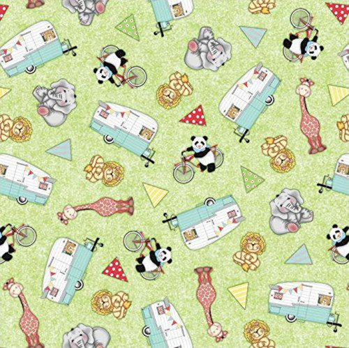 OFFICIALLY LICENSED Bazooples Fabric Camp Out Tossed Animals Campers Trailers Campout Fabric