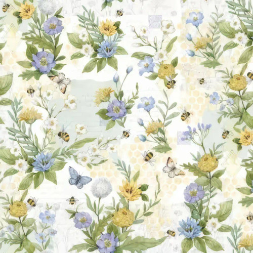 Sweet As Can Bee Floral Bees & Butterflies Cotton Fabric by Susan Winget