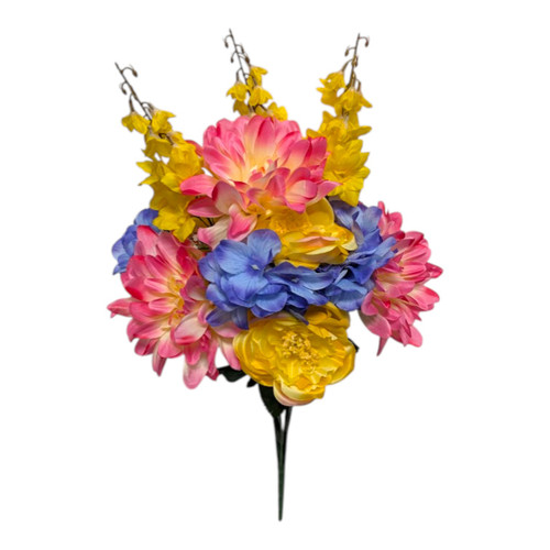 Pink Dahlia, Yellow Ranunculus & Periwinkle Mixed Floral Bush