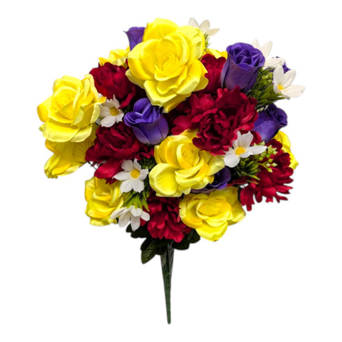 29" Yellow Rose, Burgundy Peony & Purple Bud Mixed Floral Bush