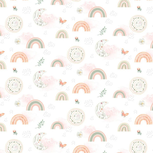 Moon Beam Garden Soft Cotton Flannel: Rainbows & Moons Nursery Fabric