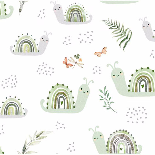 Nature Crawls Soft Cotton Flannel: Snail Rainbows & Ferns Nursery Fabric