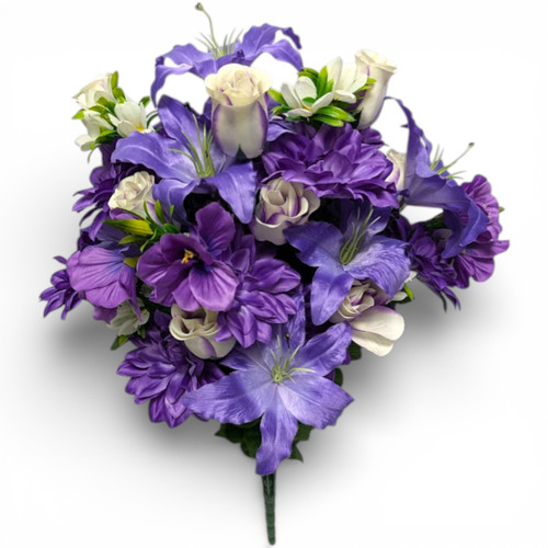 29" Lily Dalia Rose Bud Bush: Extra Full Purple & White Bouquet