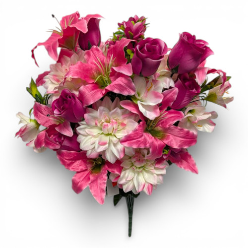 29" Lily Dalia Rose Bud Bush: Extra Full Beauty Pink & White Bouquet