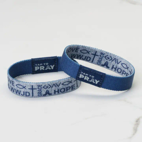 Tap To Pray™ Reversible Wristbands - Symbols of Faith - Navy (WWJD, HOPE, LOVE, FAITH, SAVED)