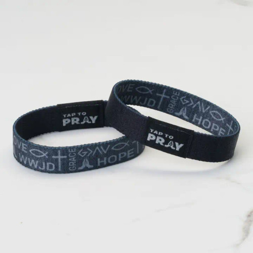 Tap To Pray™ Reversible Wristbands - Symbols of Faith - Grey (WWJD, HOPE, LOVE, FAITH, SAVED)